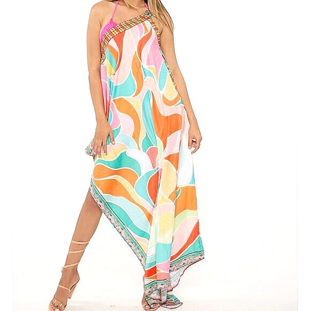 Ranees Crystal Embellished Resortwear One-Shoulder Cover Up Dress